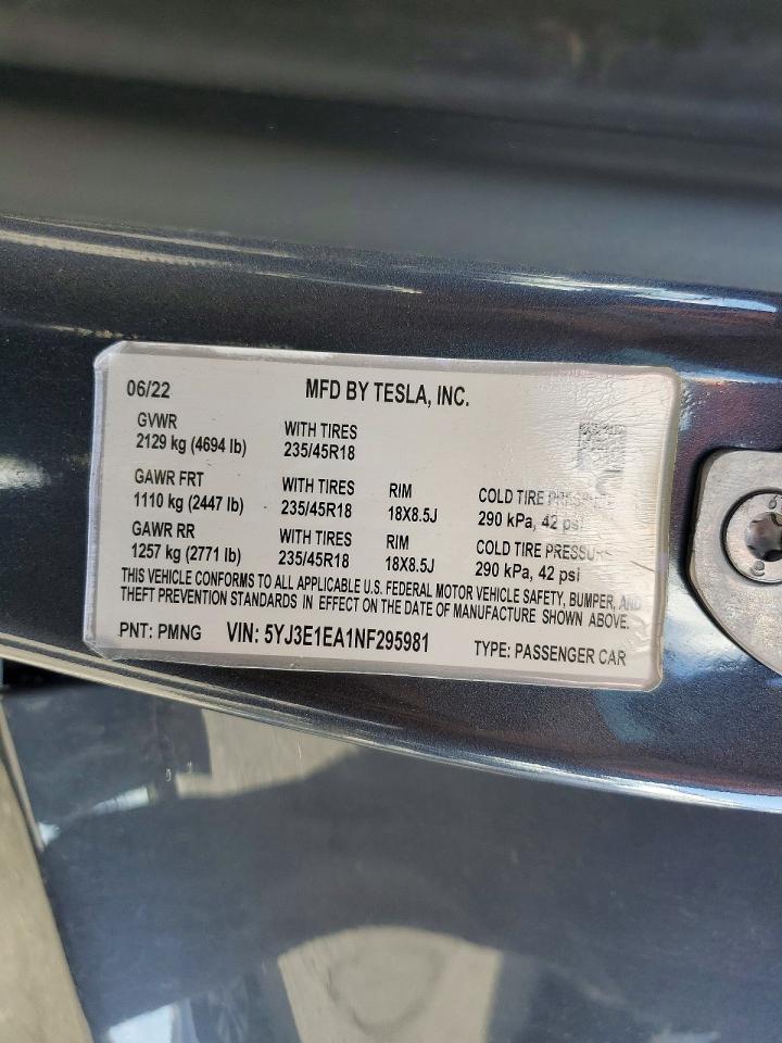 2022 TESLA MODEL 3 photo 13