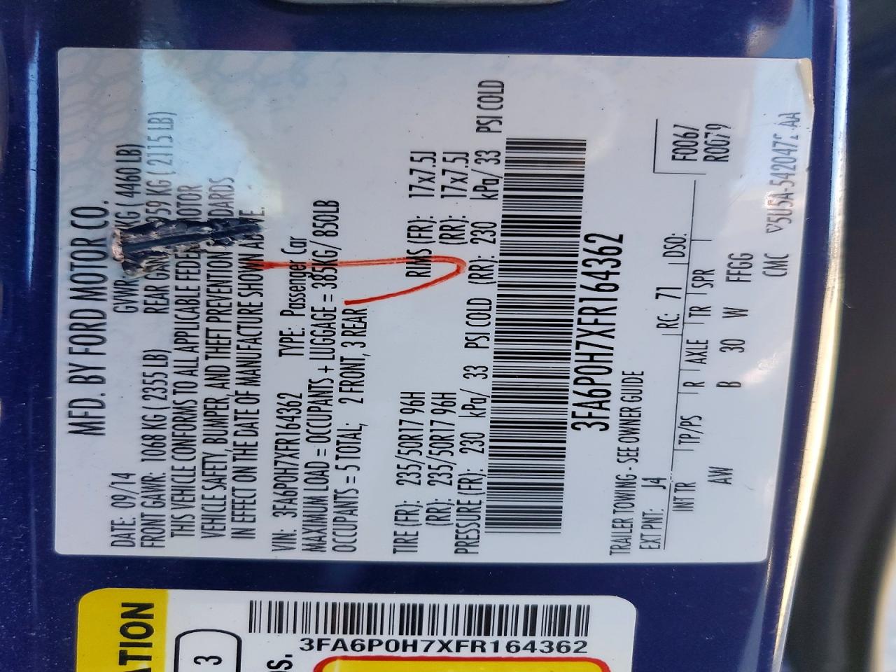 2015 FORD FUSION SE photo 23