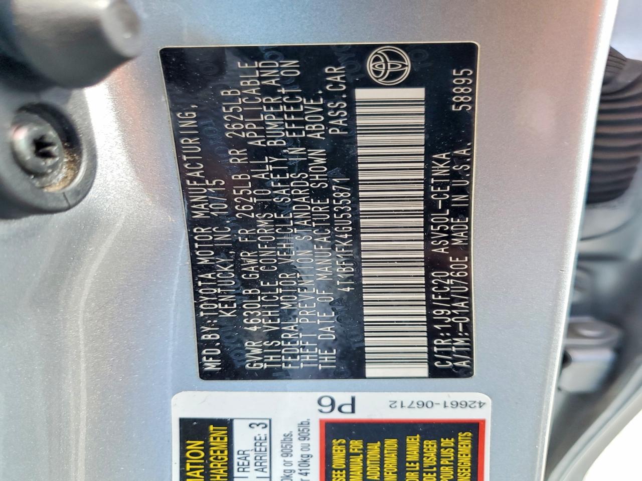 2016 TOYOTA CAMRY LE photo 25