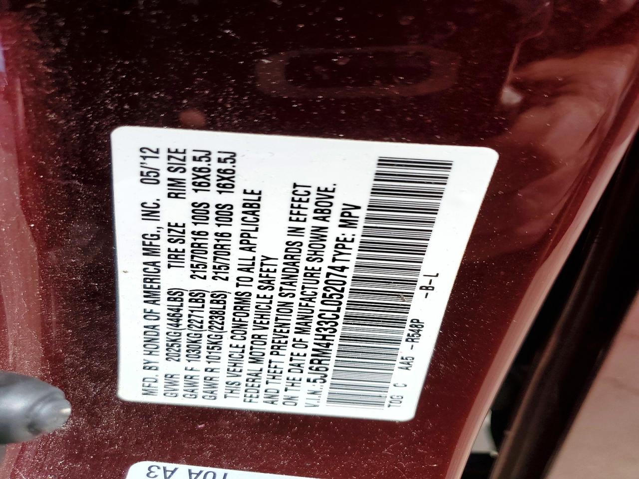 2012 HONDA CR-V LX photo 37