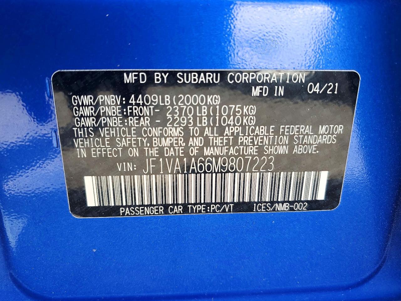 2021 SUBARU WRX photo 23
