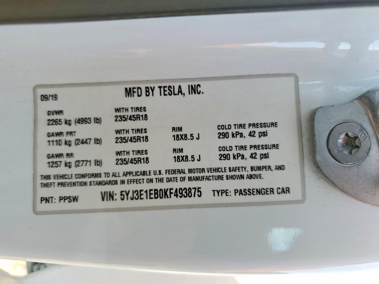 2019 TESLA MODEL 3 photo 25