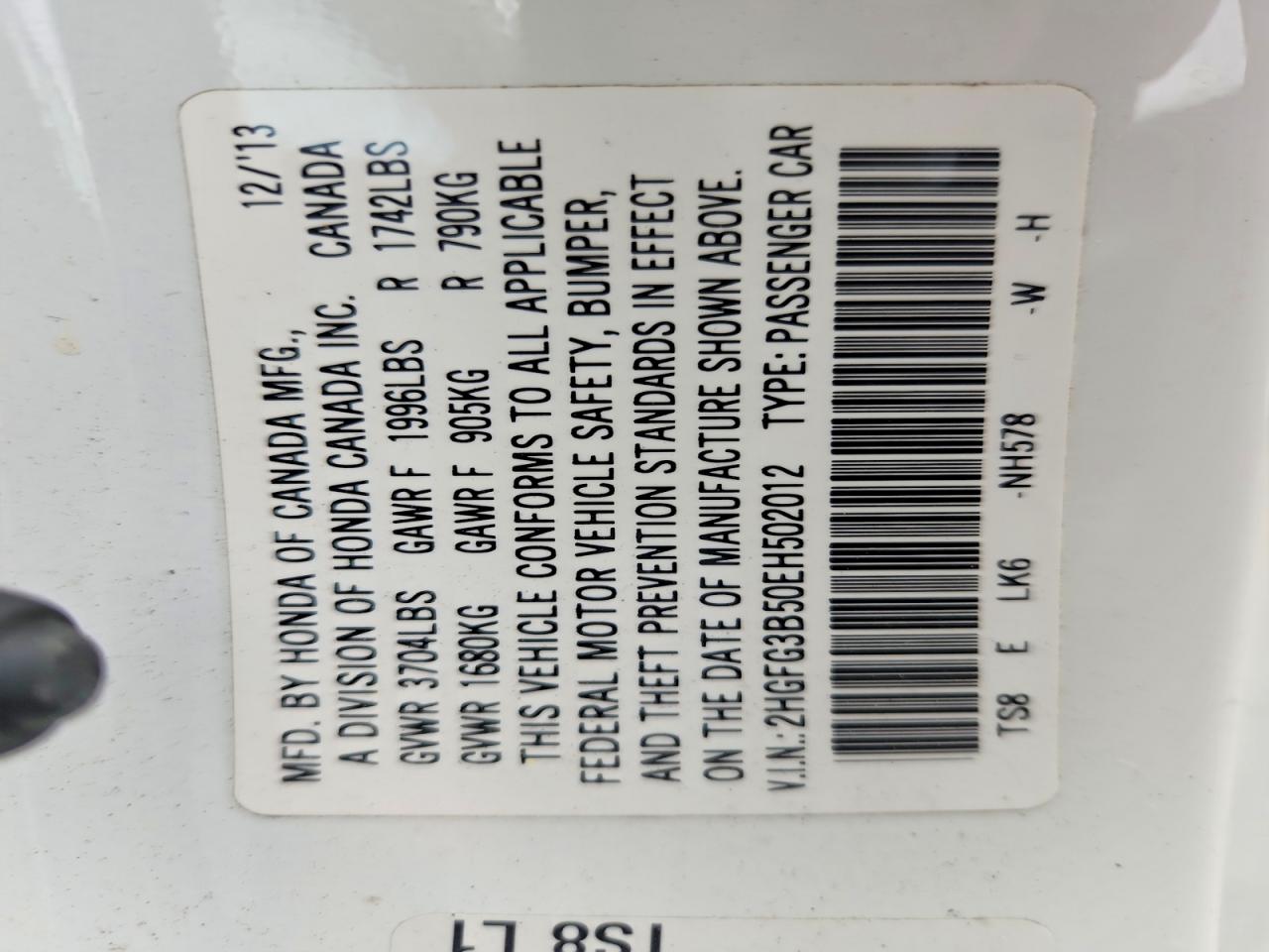 2014 HONDA CIVIC LX photo 12