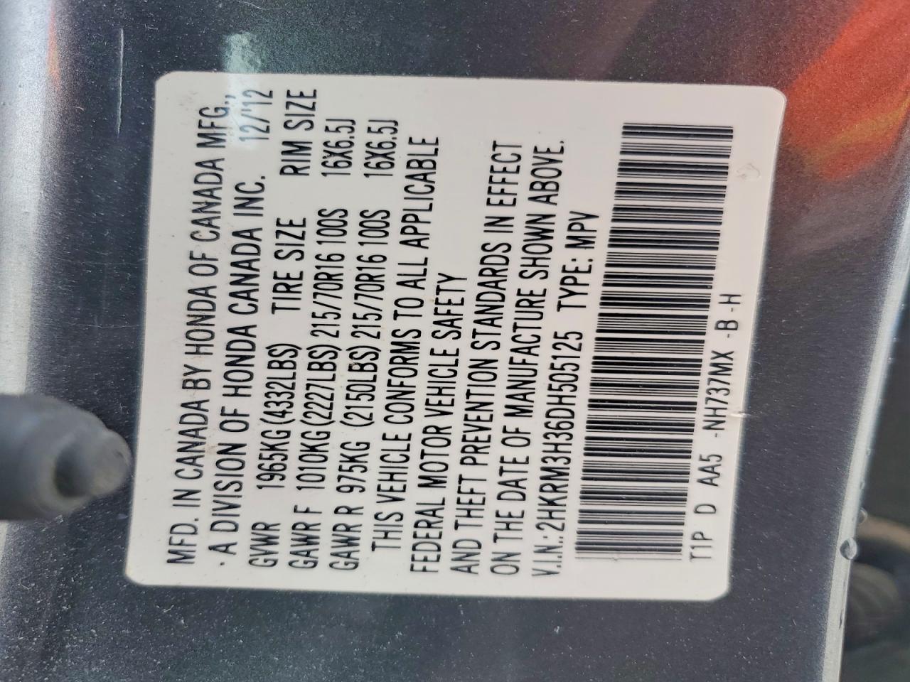 2013 HONDA CR-V LX photo 25
