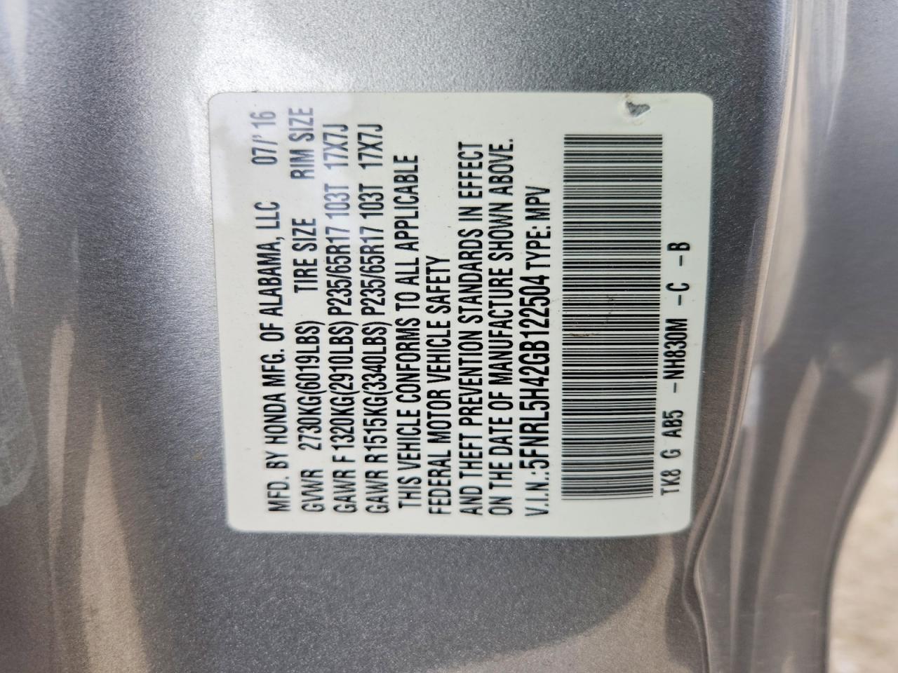 2016 HONDA ODYSSEY EX photo 14