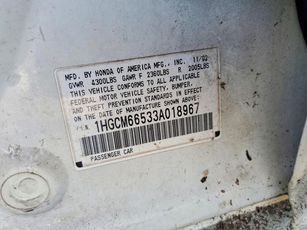 2003 HONDA ACCORD EX photo 12
