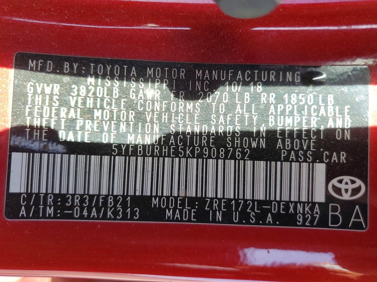2019 TOYOTA COROLLA LE photo 34