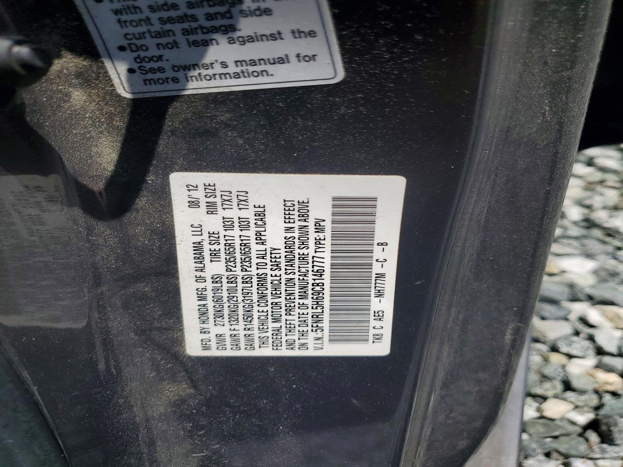 2012 HONDA ODYSSEY EXL photo 13