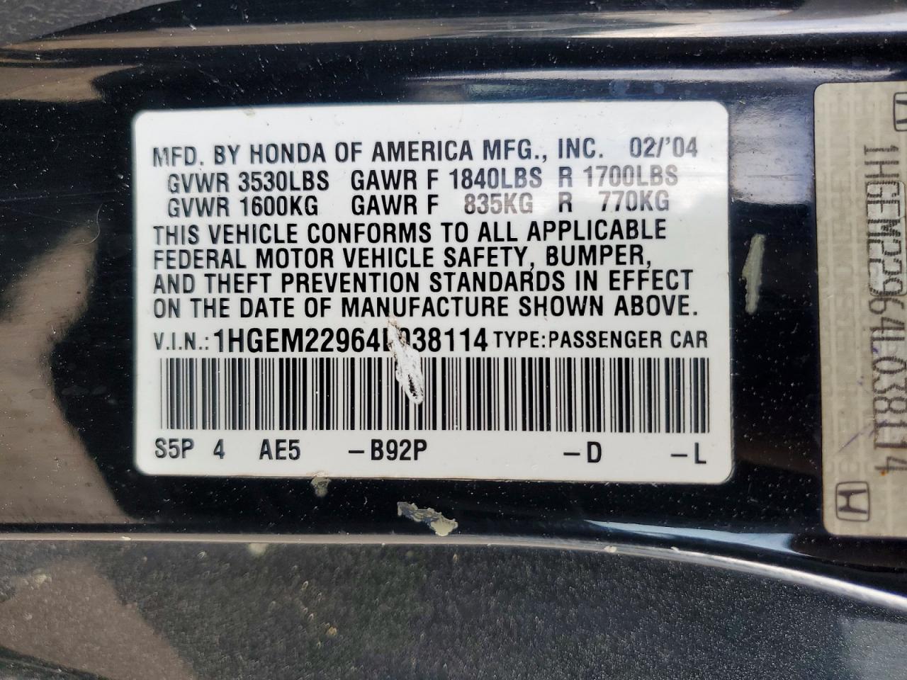 2004 HONDA CIVIC EX photo 23