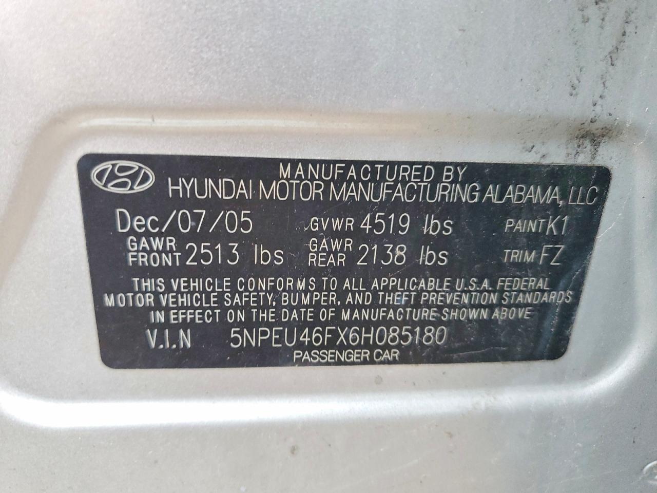 2006 HYUNDAI SONATA GLS V6 photo 23