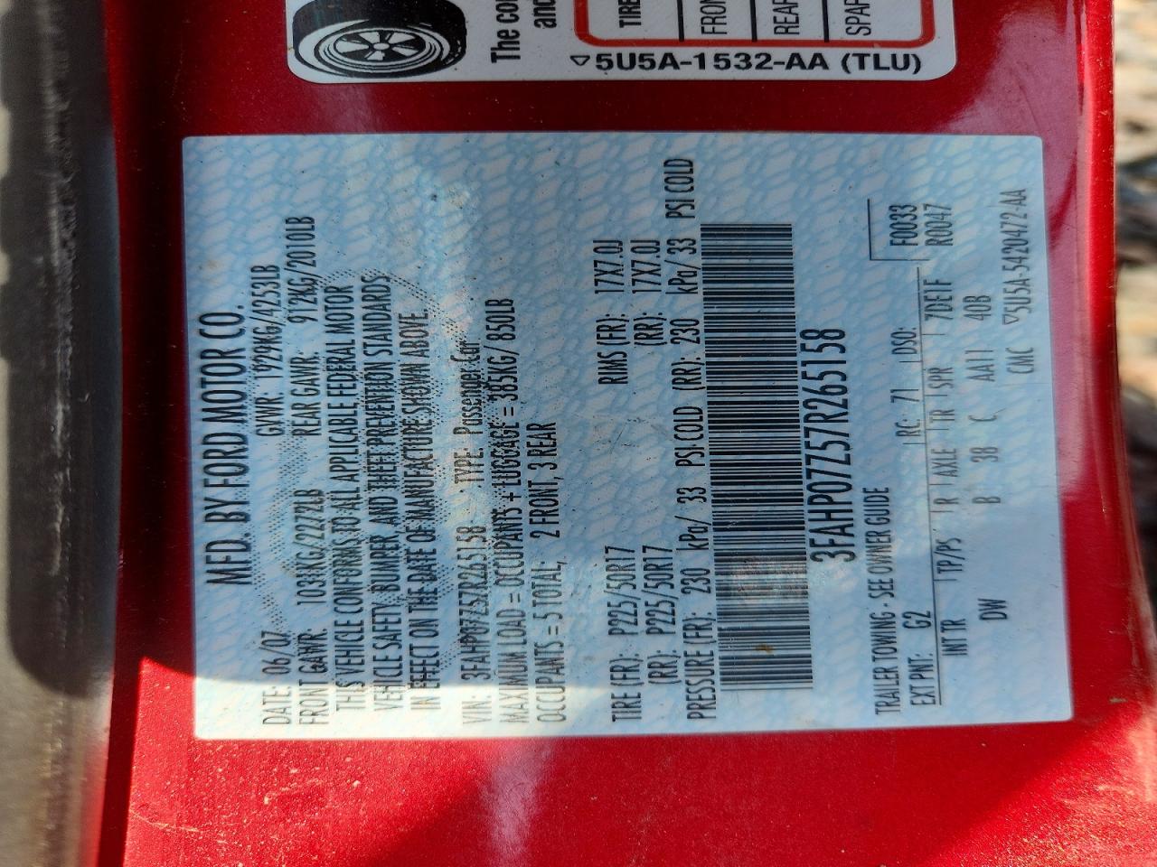 2007 FORD FUSION SE photo 12