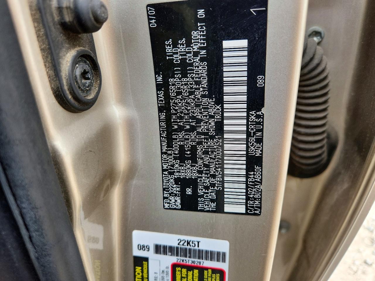 2007 TOYOTA TUNDRA SR5 photo 23
