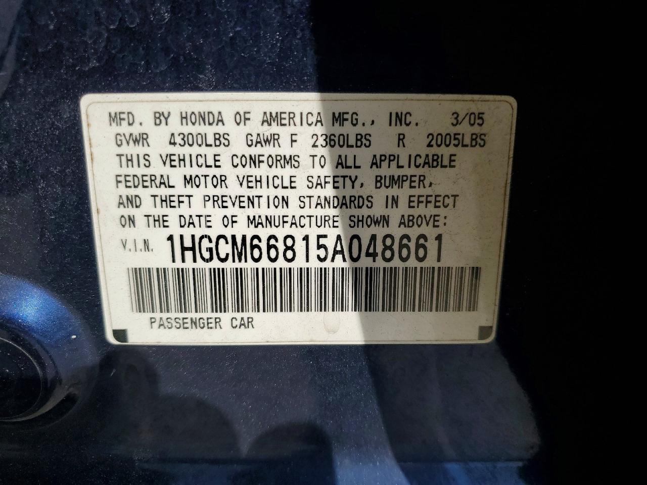 2005 HONDA ACCORD EX photo 23