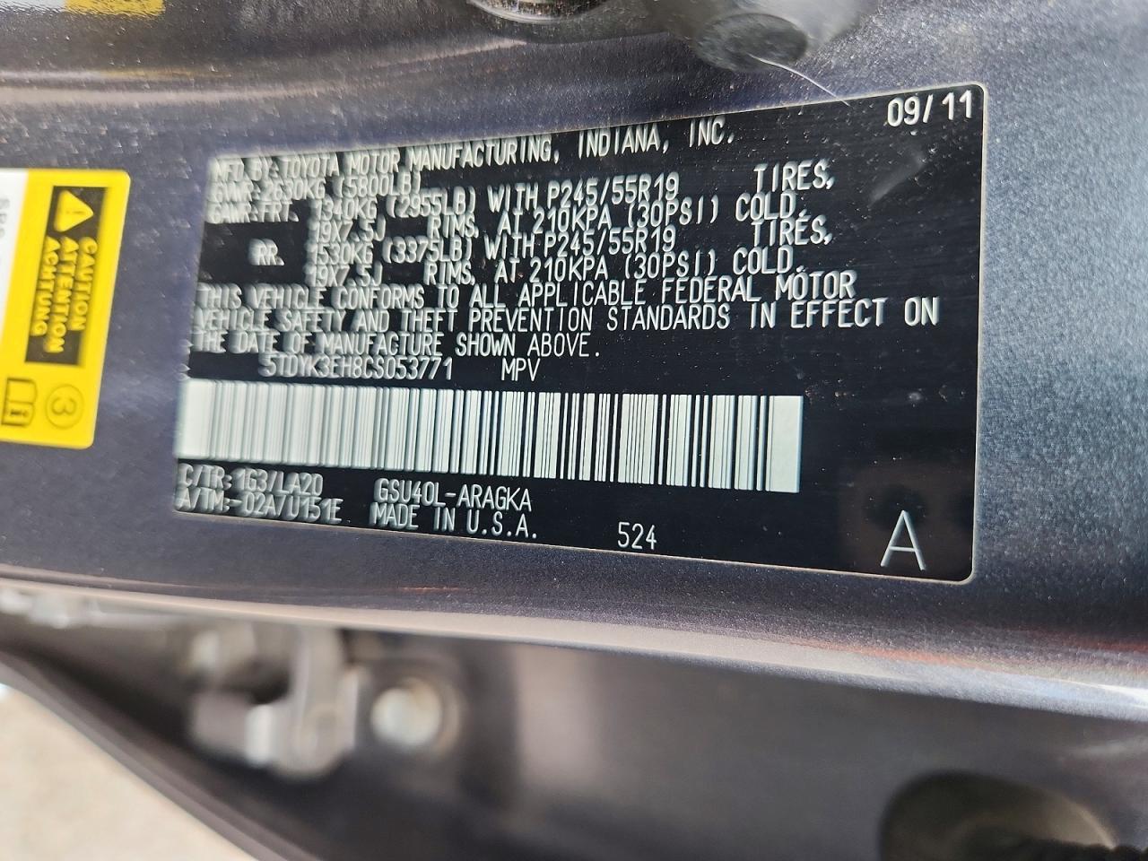 2012 TOYOTA HIGHLANDER LIMITED photo 12