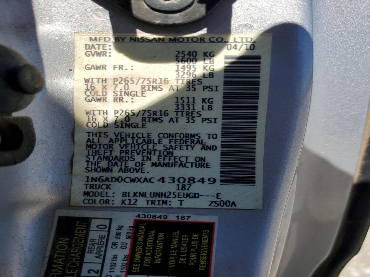 2010 NISSAN FRONTIER SE V6 photo 23