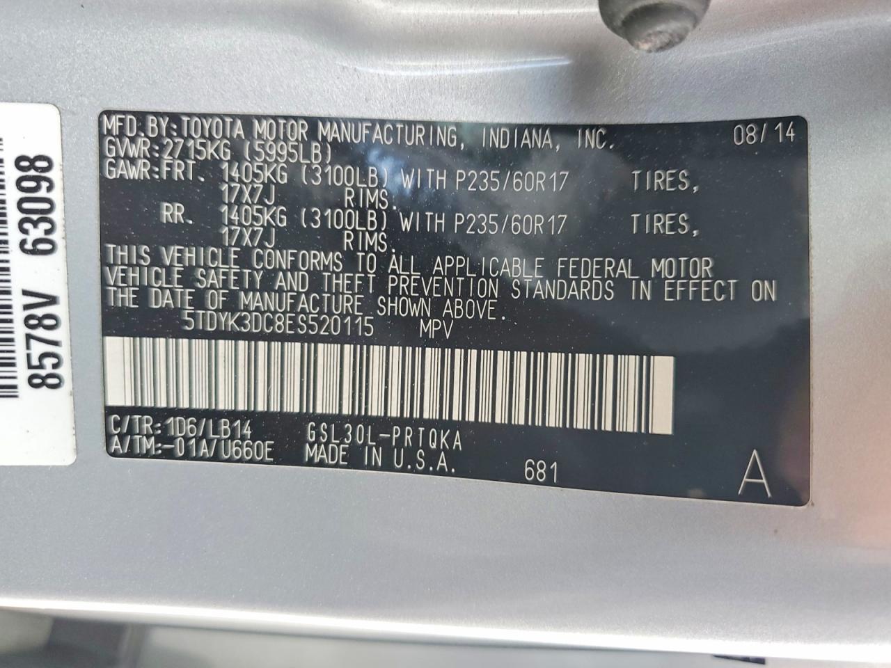 2014 TOYOTA SIENNA XLE 8-PASSENGER photo 25