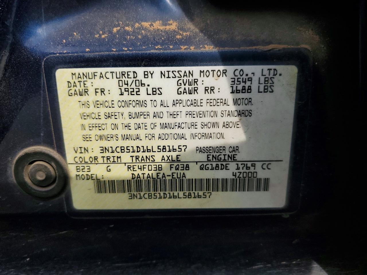 2006 NISSAN SENTRA 1.8 photo 25