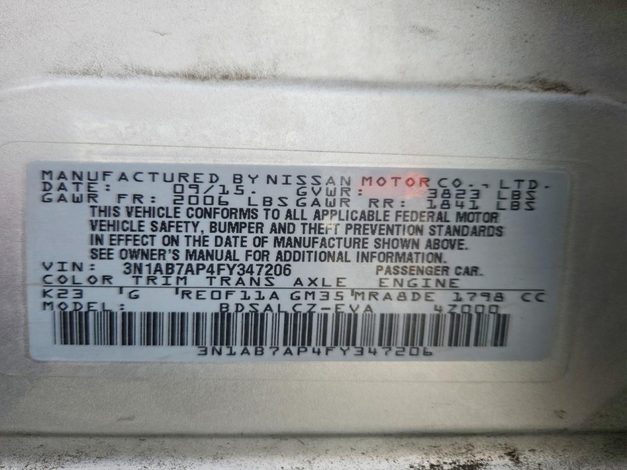 2015 NISSAN SENTRA S photo 13