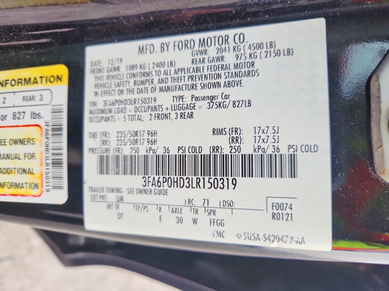 2020 FORD FUSION SE photo 23