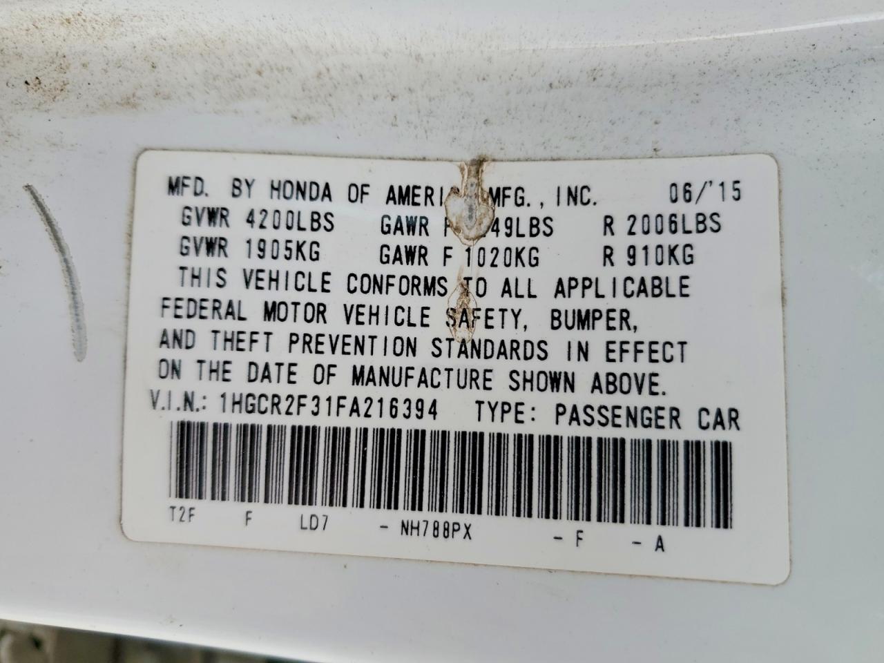 2015 HONDA ACCORD LX photo 23