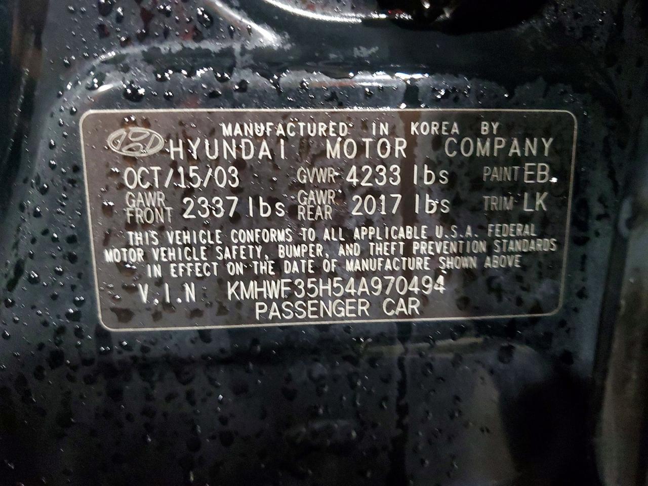 2004 HYUNDAI SONATA GLS photo 23
