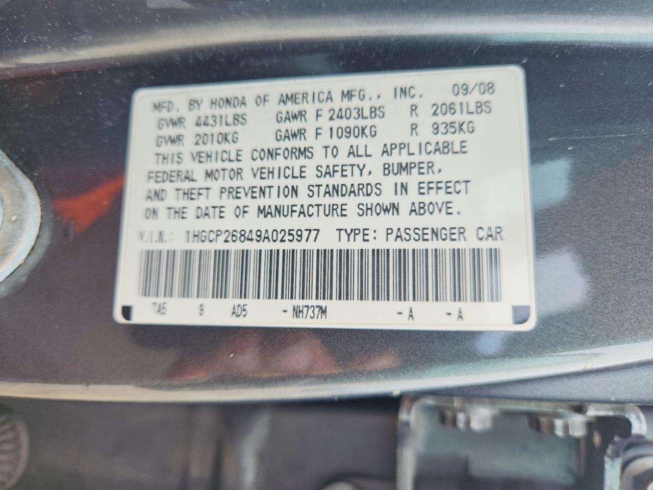 2009 HONDA ACCORD EXL photo 37