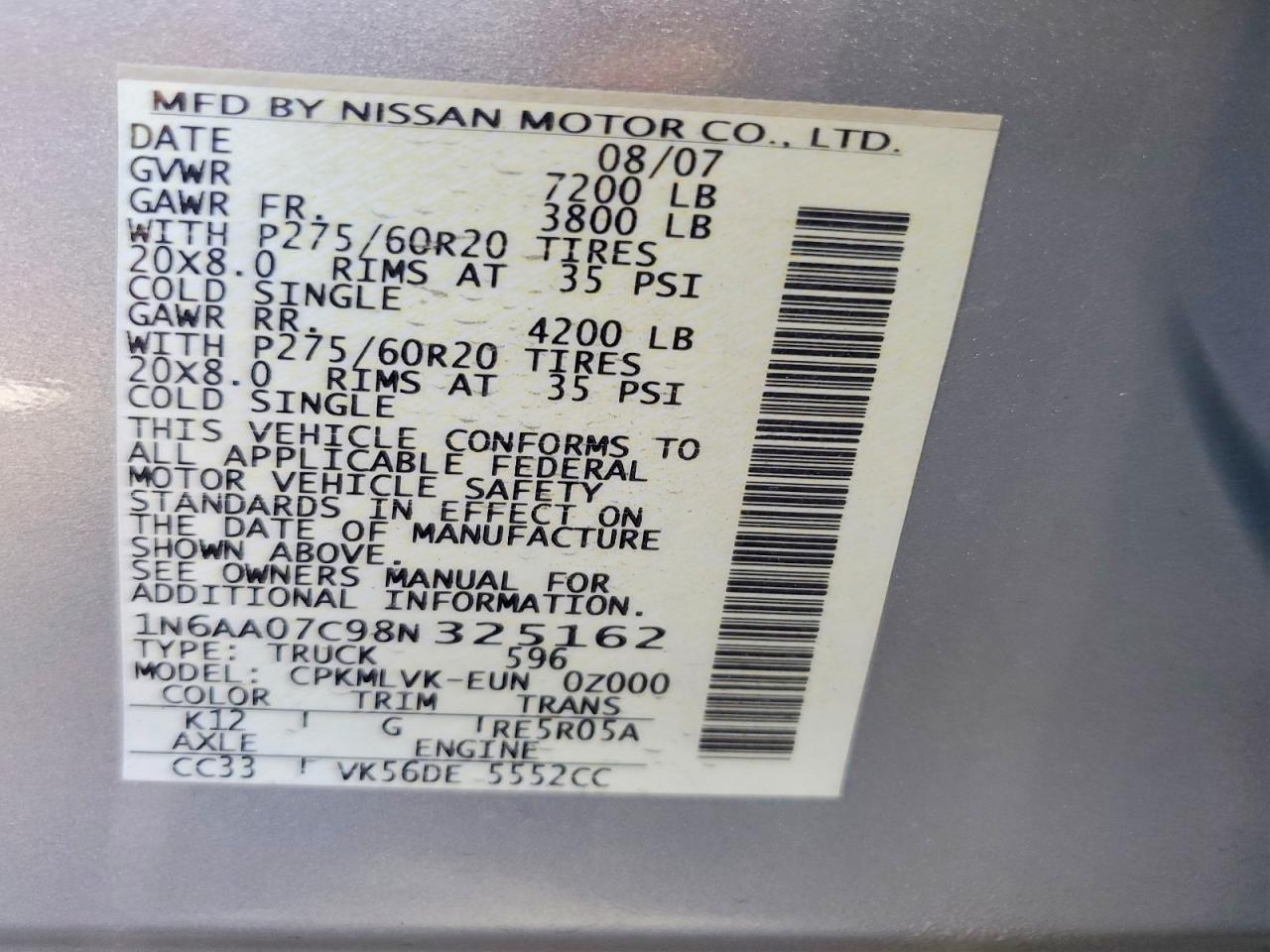 2008 NISSAN TITAN XE photo 37
