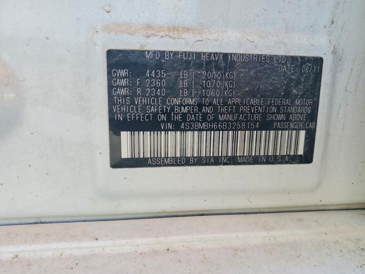 2011 SUBARU LEGACY 2.5I PREMIUM photo 23