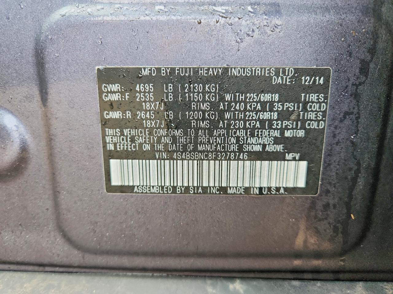 2015 SUBARU OUTBACK 2.5I LIMITED photo 13