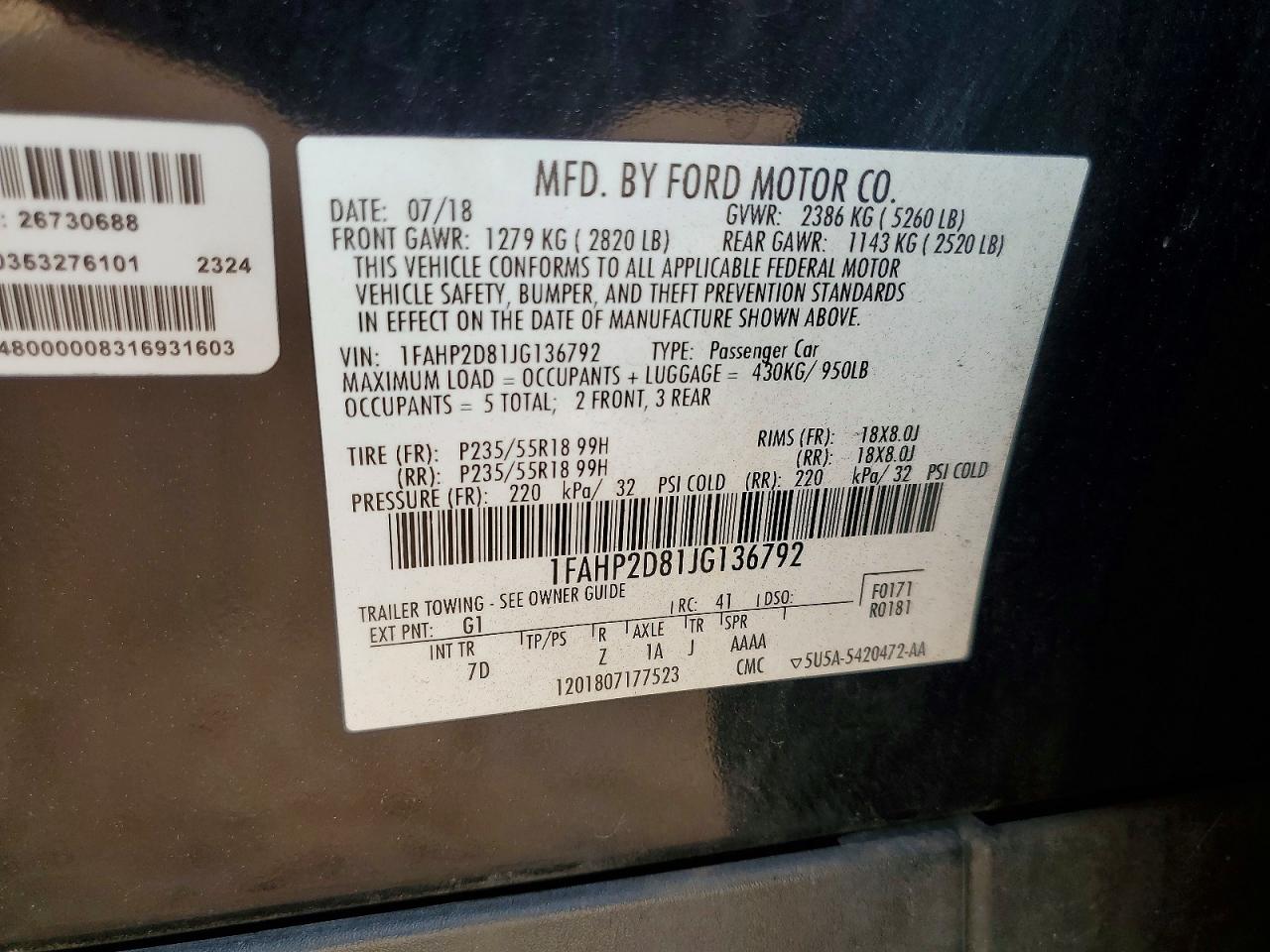 2018 FORD TAURUS SE photo 34