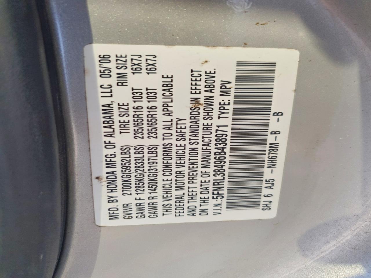 2006 HONDA ODYSSEY EX photo 14