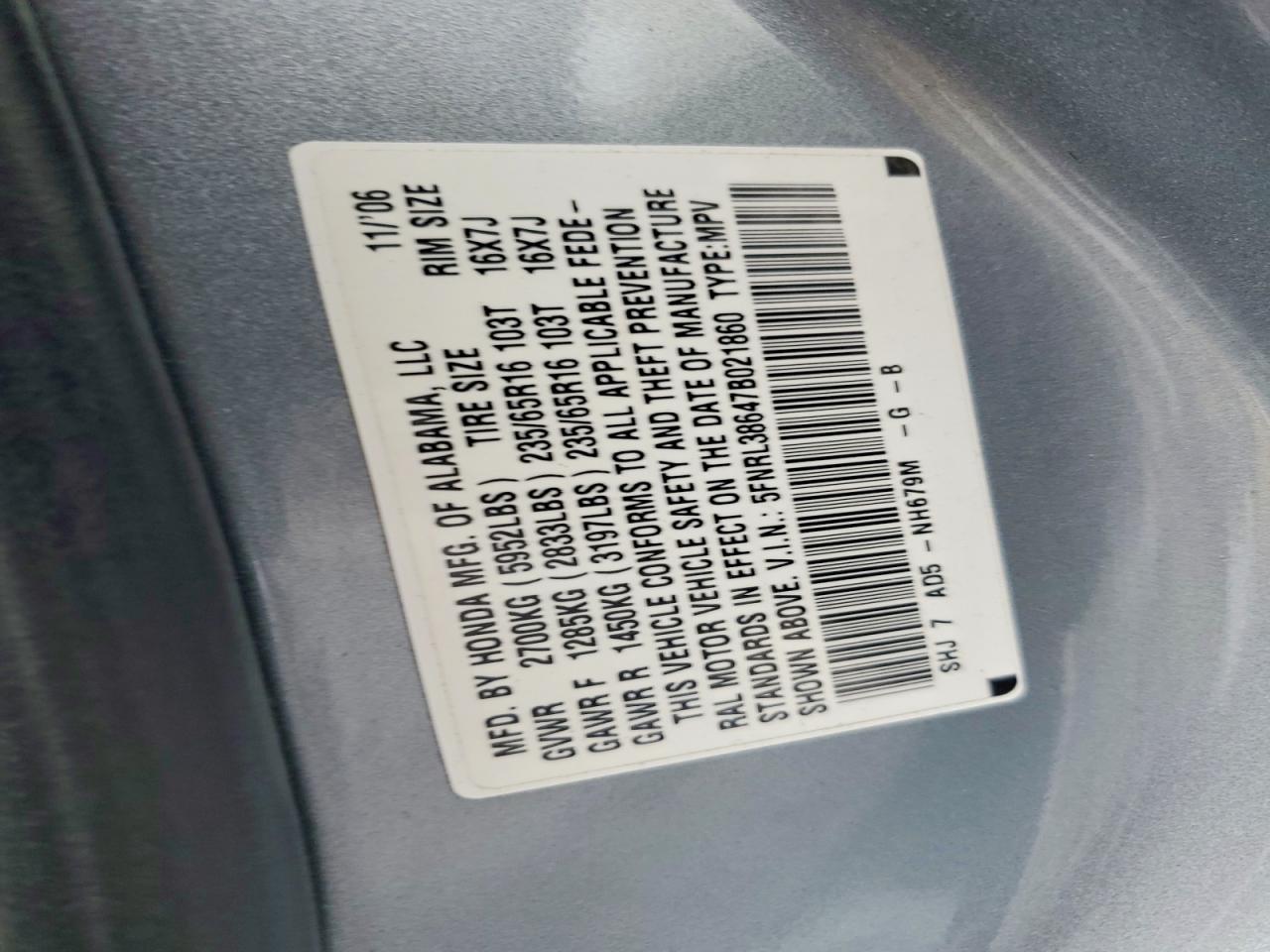 2007 HONDA ODYSSEY EXL photo 37