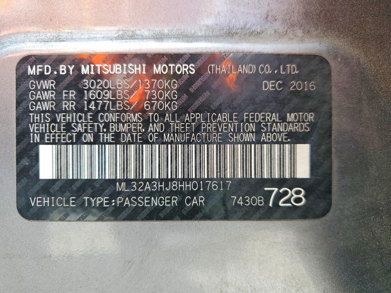 2017 MITSUBISHI MIRAGE ES photo 34