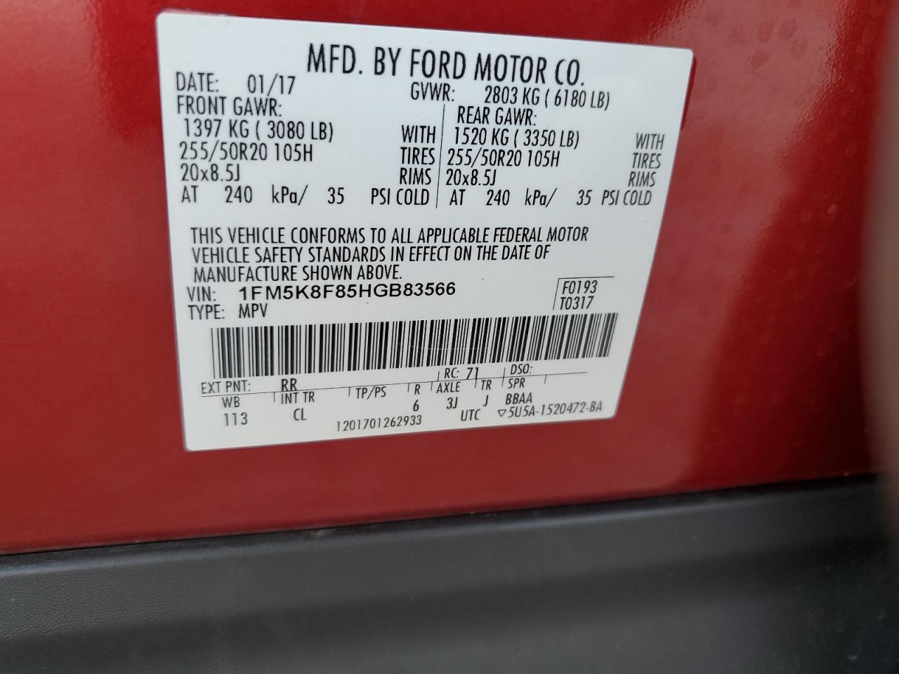 2017 FORD EXPLORER LIMITED photo 13