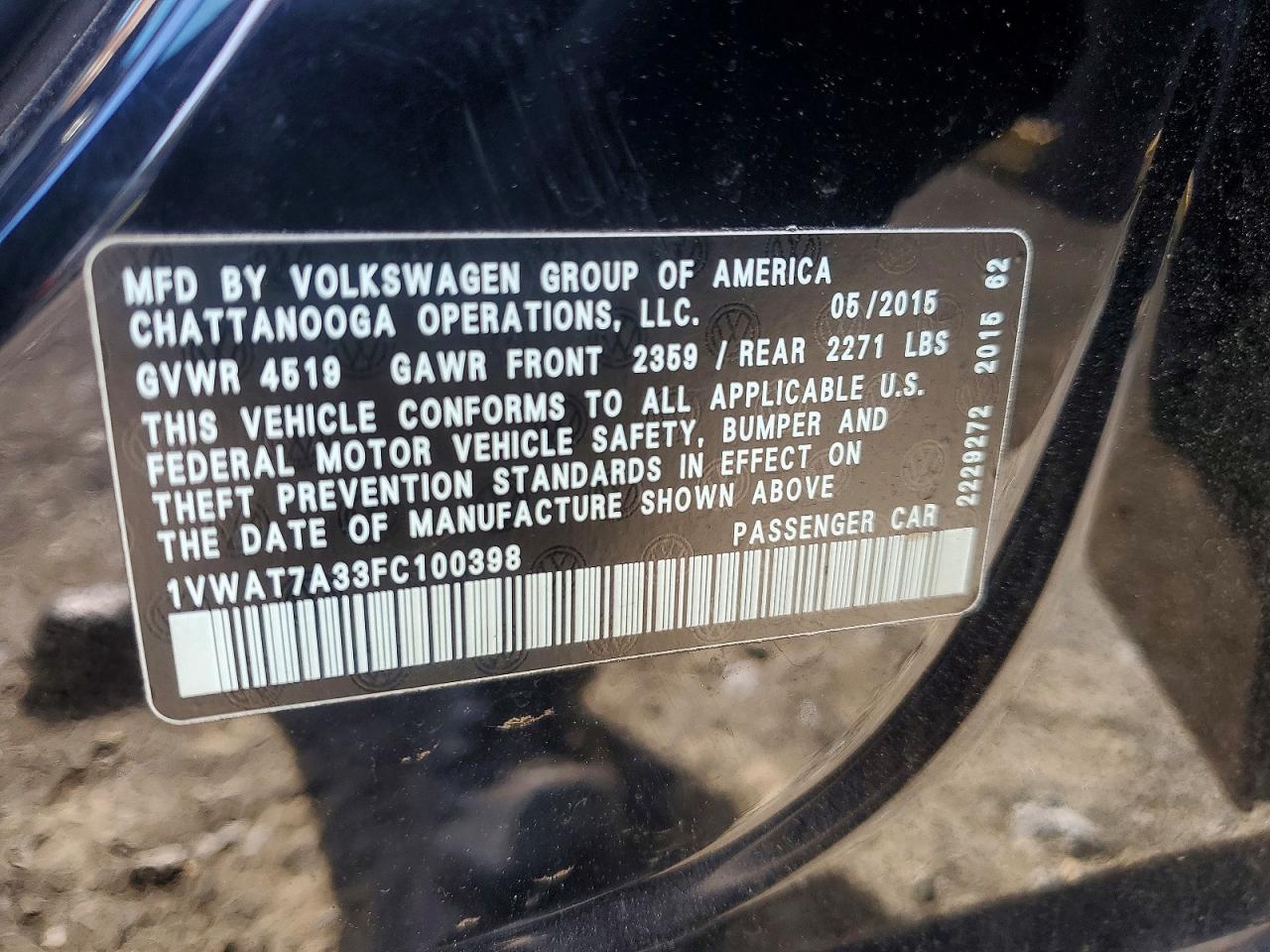 2015 VOLKSWAGEN PASSAT S photo 23