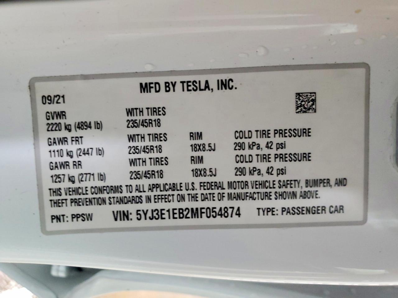 2021 TESLA MODEL 3 photo 12