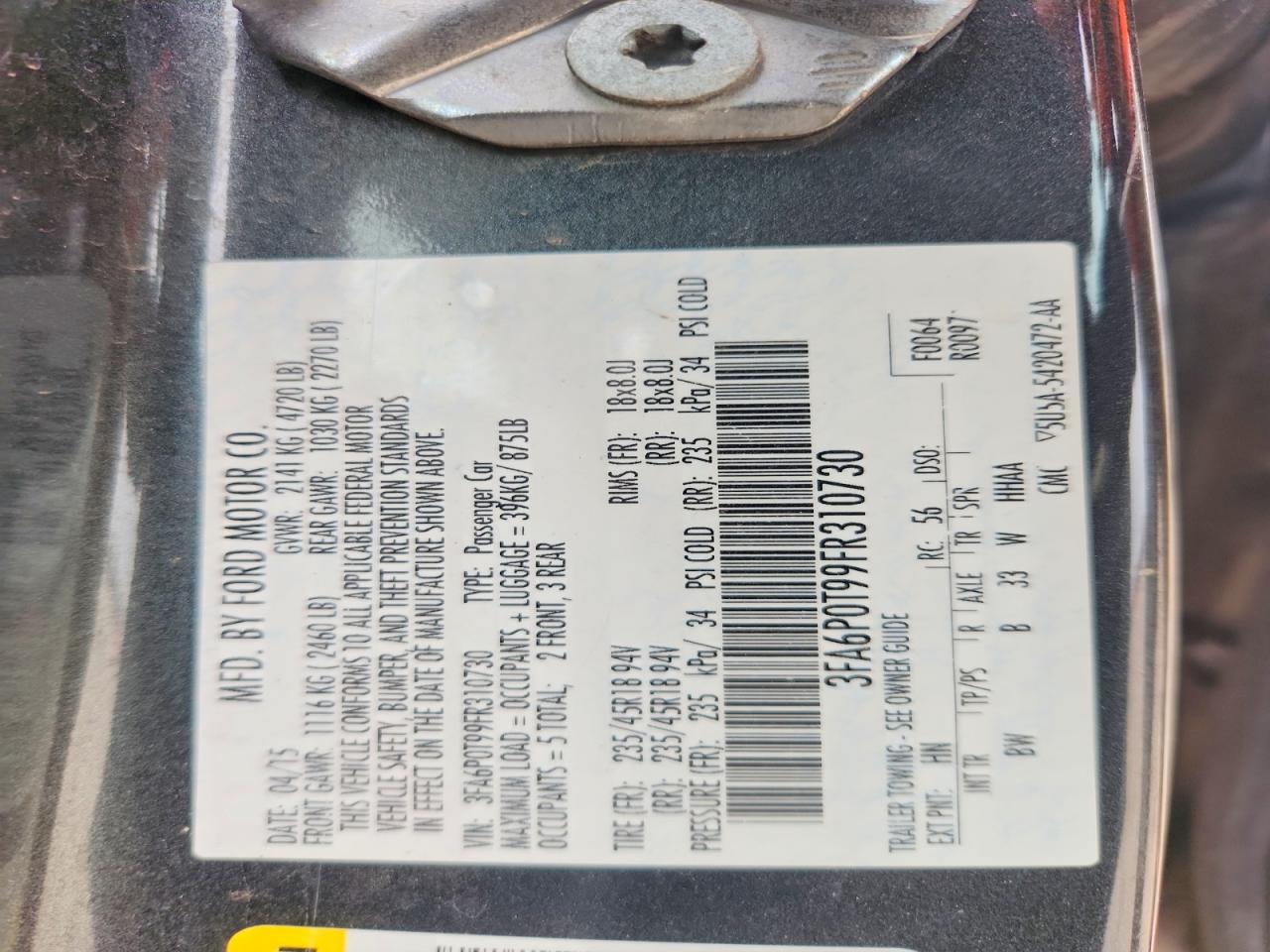 2015 FORD FUSION SE photo 23