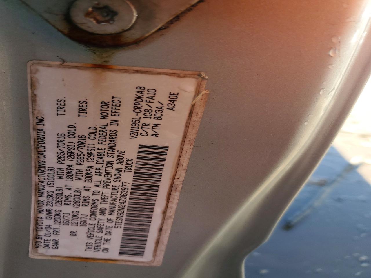 2004 TOYOTA TACOMA PRERUNNER V6 photo 23