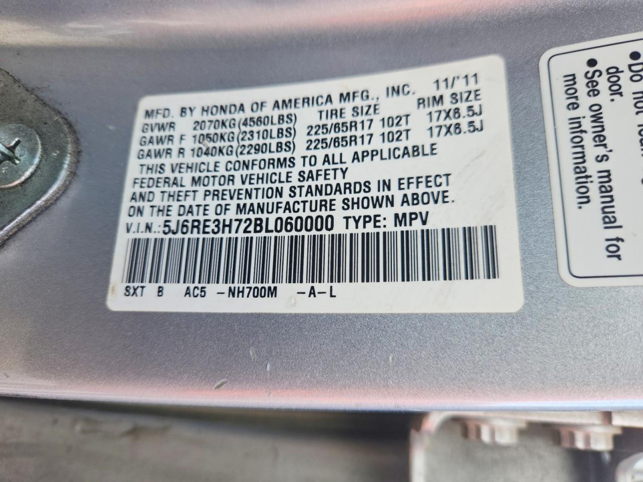2011 HONDA CR-V EXL photo 40