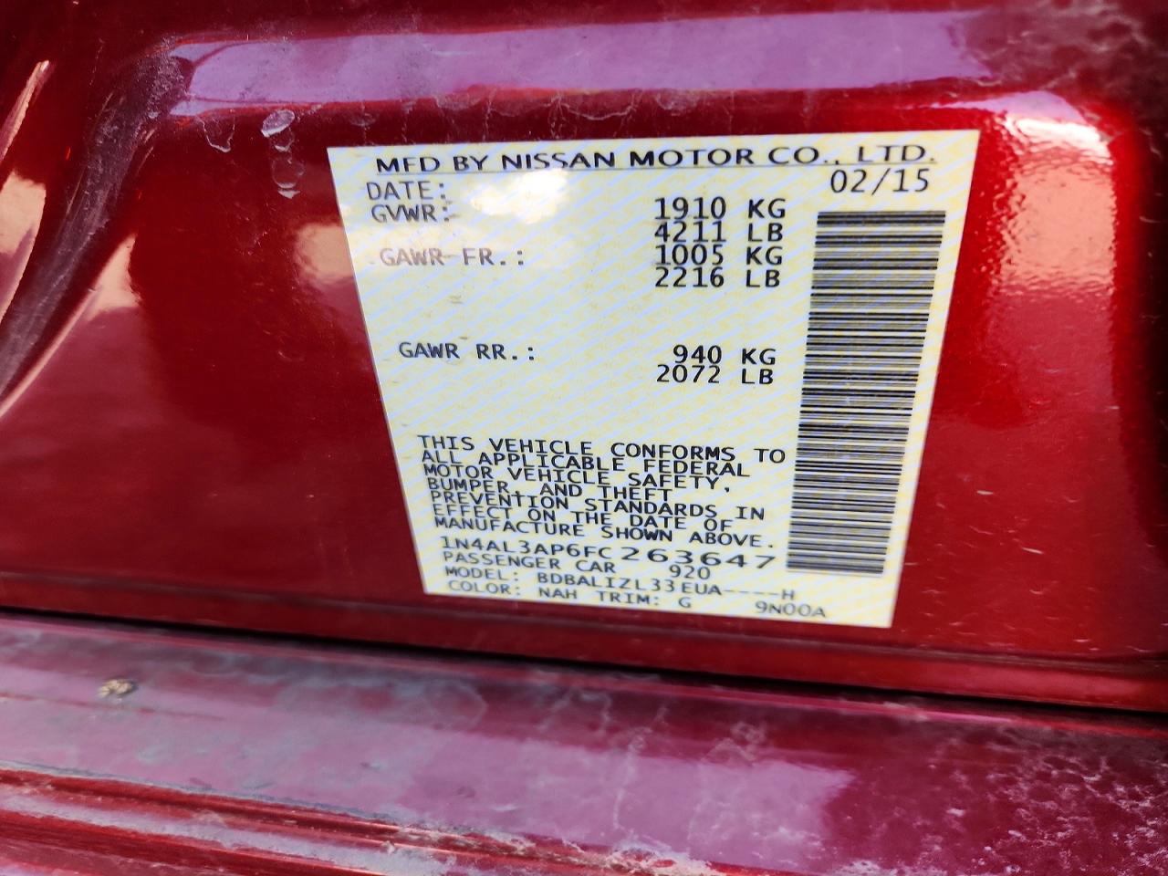 2015 NISSAN ALTIMA 2.5 SV photo 12