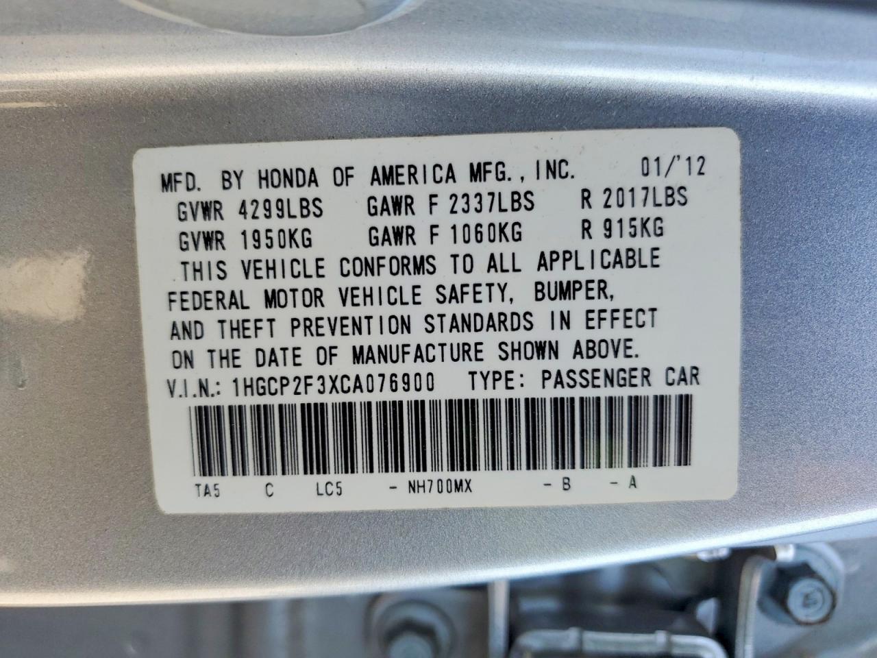 2012 HONDA ACCORD LX photo 34