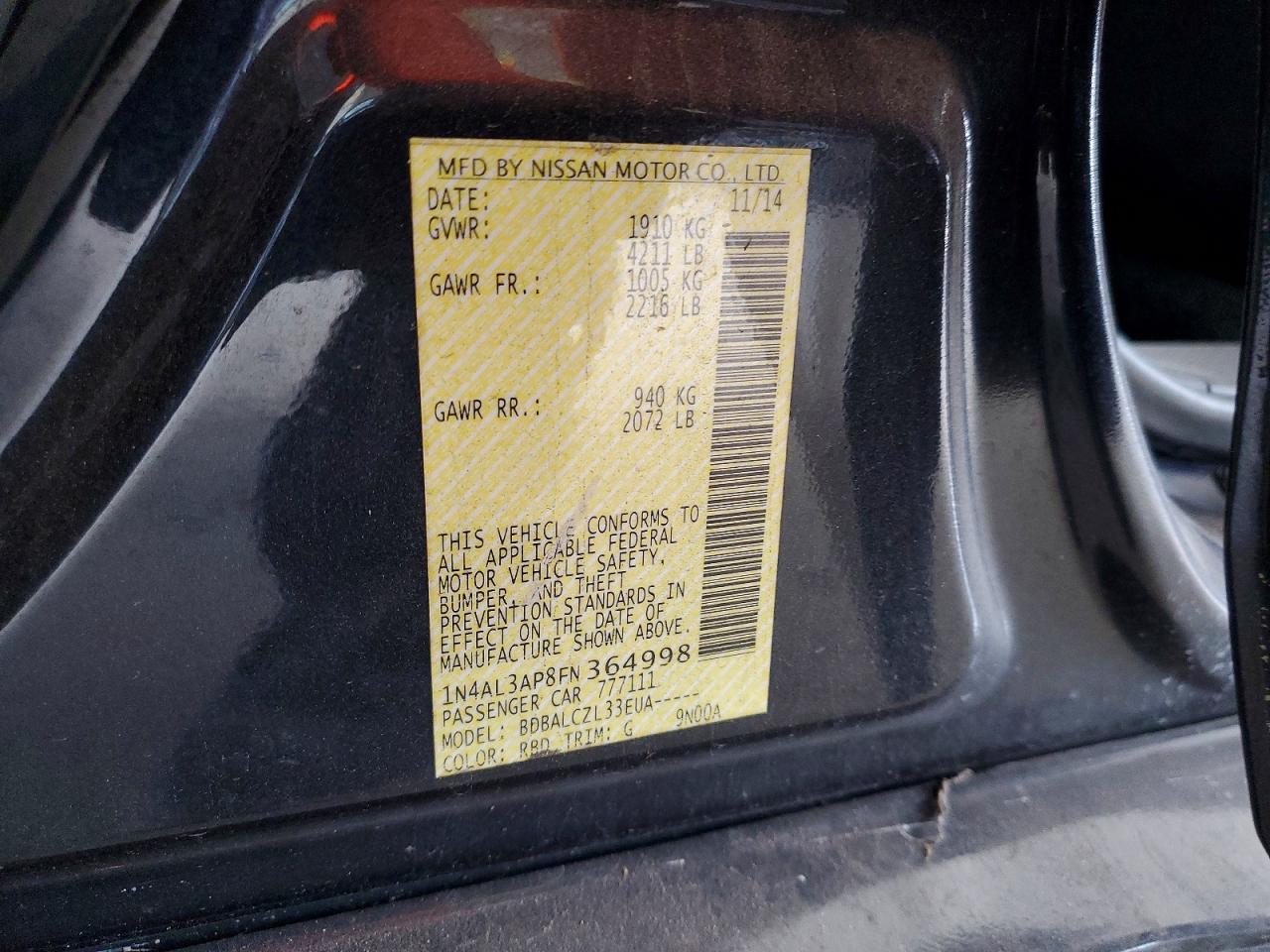 2015 NISSAN ALTIMA 2.5 S photo 12