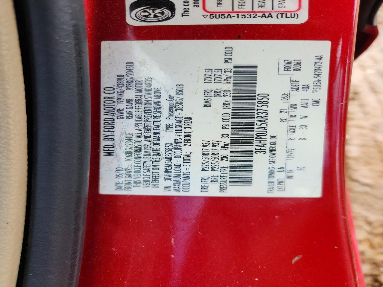 2010 FORD FUSION SEL photo 23