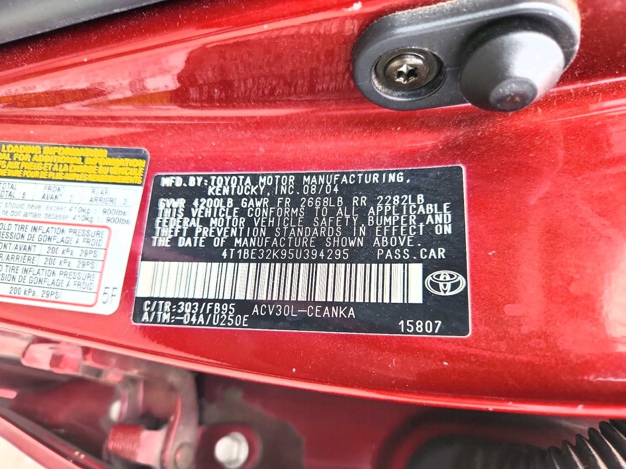 2005 TOYOTA CAMRY LE photo 23