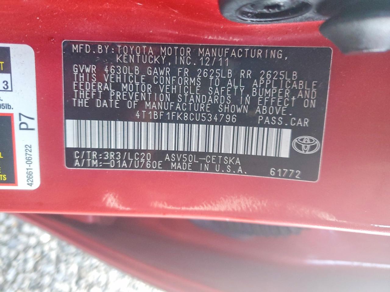2012 TOYOTA CAMRY SE photo 23