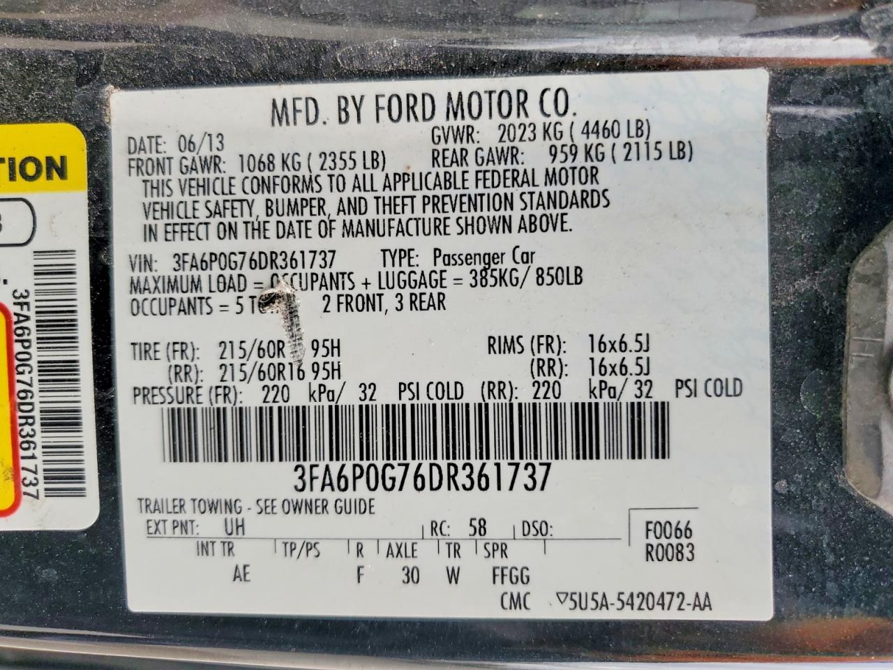 2013 FORD FUSION S photo 34
