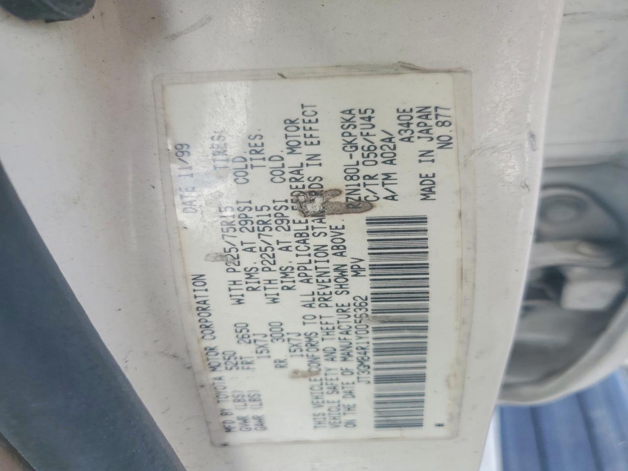 2000 TOYOTA 4RUNNER BASE photo 25