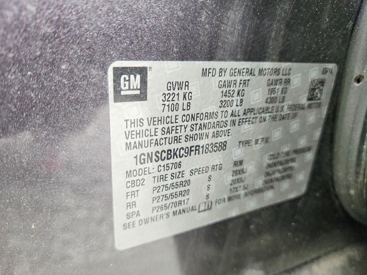 2015 CHEVROLET TAHOE C1500 LT photo 14