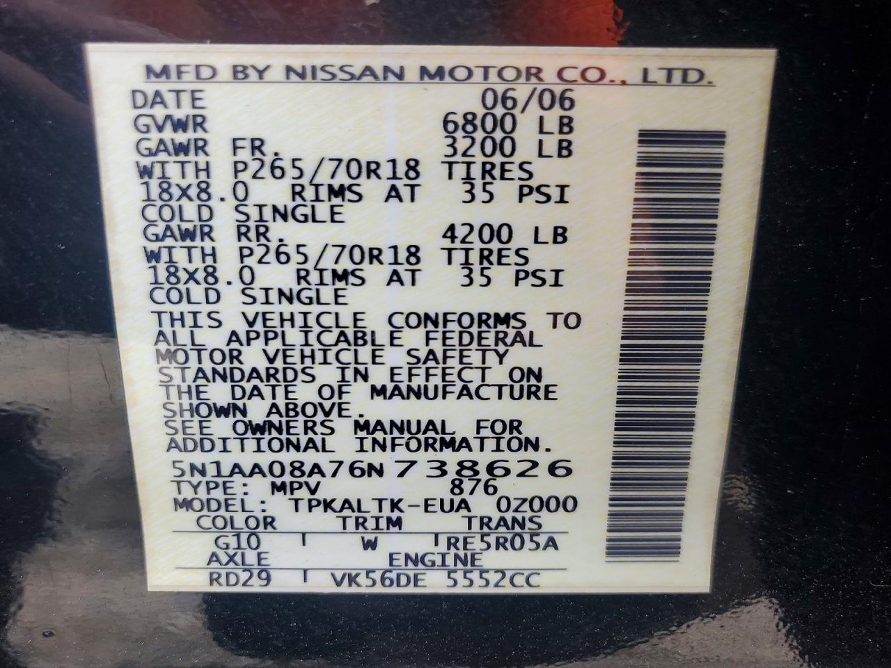 2006 NISSAN ARMADA SE photo 40