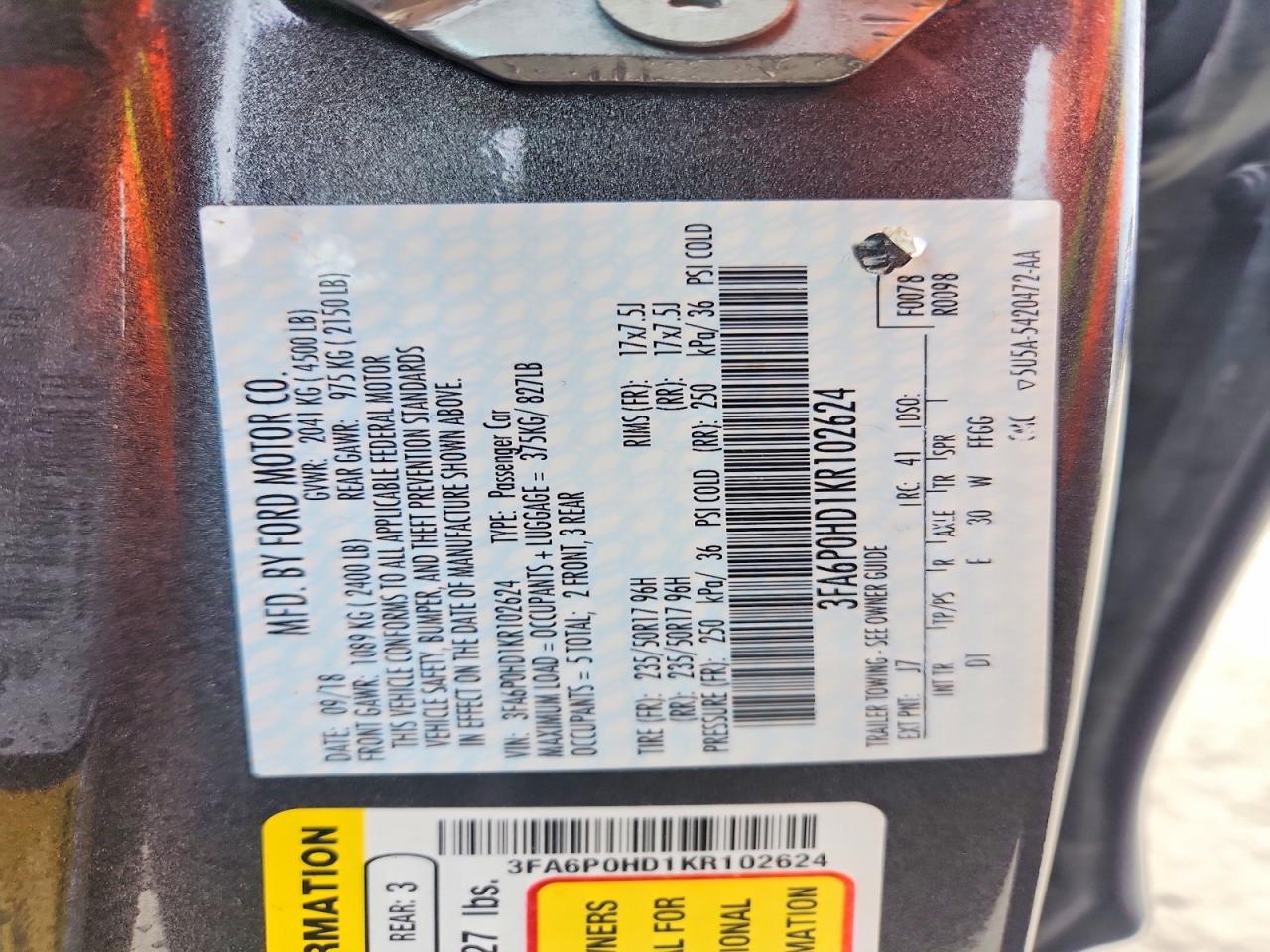 2019 FORD FUSION SE photo 34